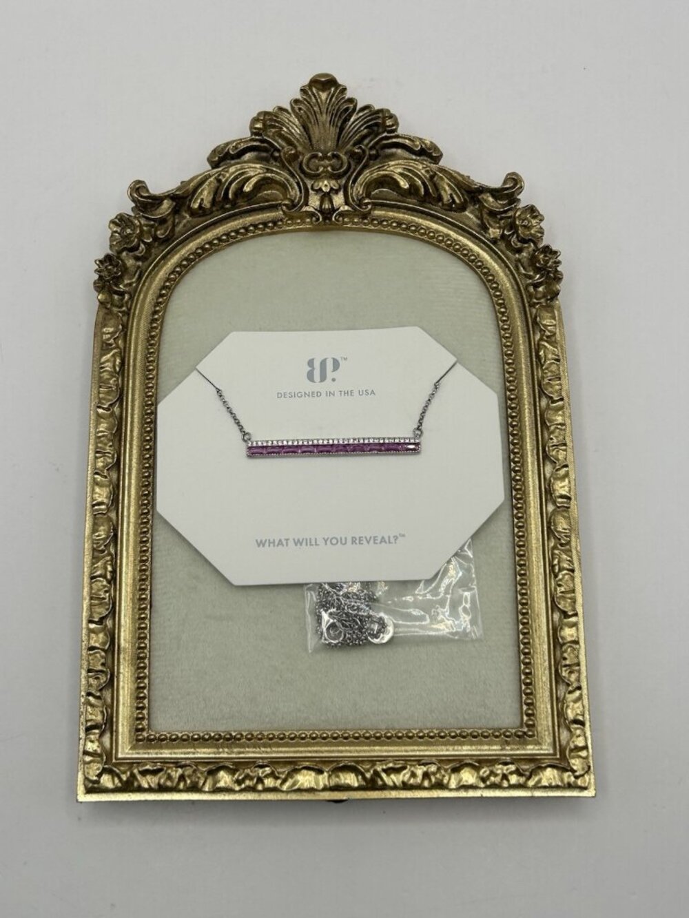 Bomb Party Pink Baguette Bar Necklace Clear Crystal Silver Tone BP Jewelry Gift